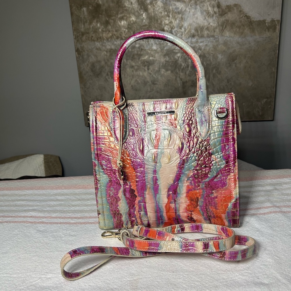 Brahmin Multicolor Crocodile Embossed Satchel